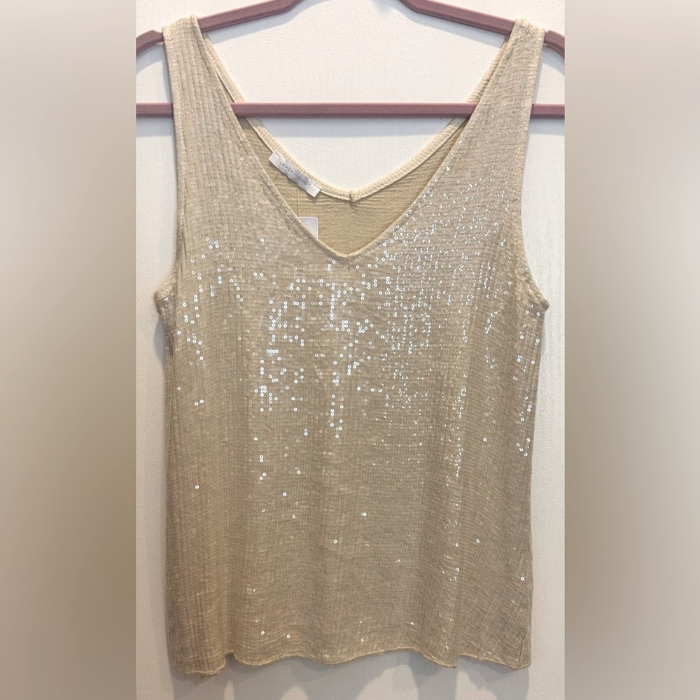 POOKIE & SEBASTIAN Greta Italian Sequins Tank Top One Size Beige NWT